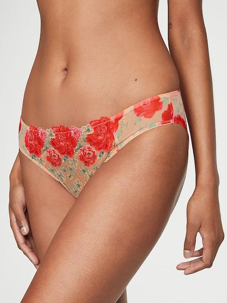 Tomato Red Embroidered Illuminating Blooms Cheeky Knickers (P57386) | €33