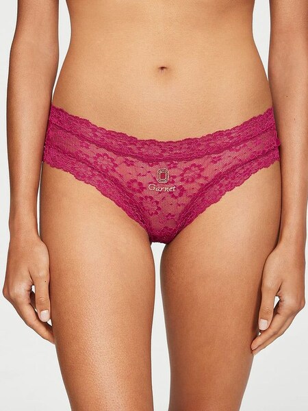 Claret Red Birthstone Embroidery Cheeky Lace Knickers (P57892) | €10.50