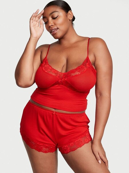 Lipstick Red Modal Ribbed Cami Set (P57961) | €52