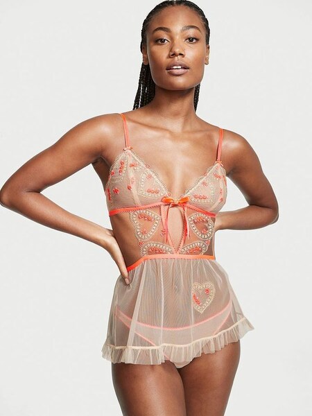 Heart Emb Orange Embroidery Unlined Non Wired Babydoll (P61905) | €34