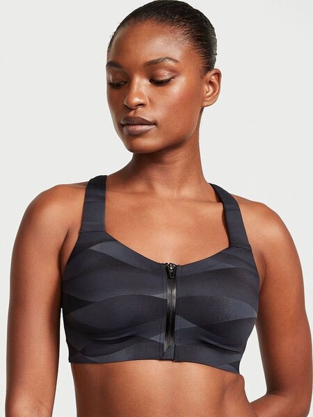 Black Grey Wave Smooth Front Fastening Wired High Impact Sports Bra (P75118) | €52