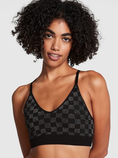 Pure Black Checkered Non Wired Lightly Lined Seamless Sports Bra (P75121) | €30