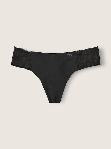 Pure Black Thong Lace Detail No Show Knickers (P77461) | €10.50