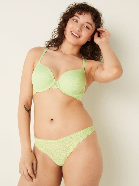 Icy Lime Green Lace Logo Thong Knickers (P77482) | €3.50