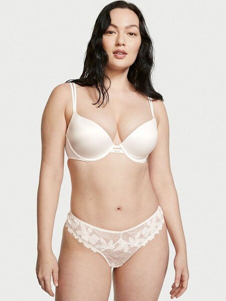 Coconut White Floral Embroidered Thong Knickers (P81121) | €5.50