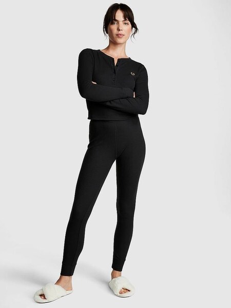 Pure Black Thermal Long Sleeve and Legging Pyjama Set (P86193) | €29