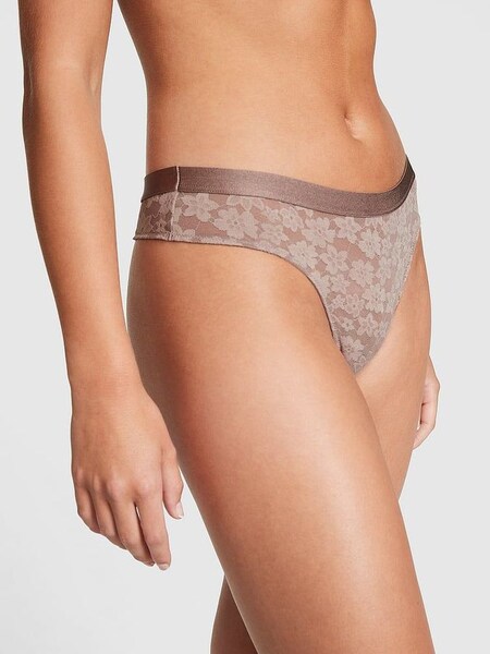 Iced Coffee Brown Tossed Floral Lace Thong (P86195) | €10.50