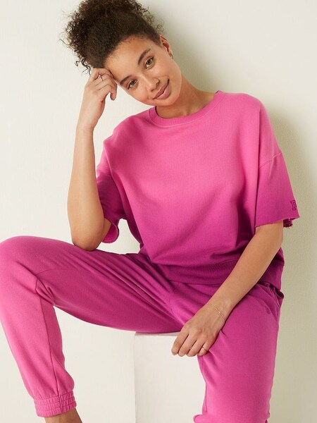 Capri Pink Dip Dye Short Sleeve Crop Crew Sweatshirt (P87402) | €11.50