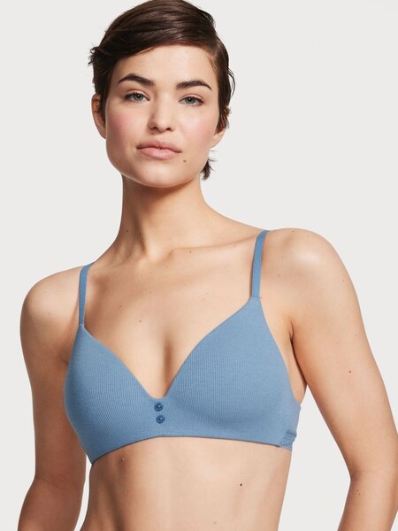 Faded Denim Blue Ribbed Lightly Lined Non Wired T-Shirt Bra (P90975) | €22