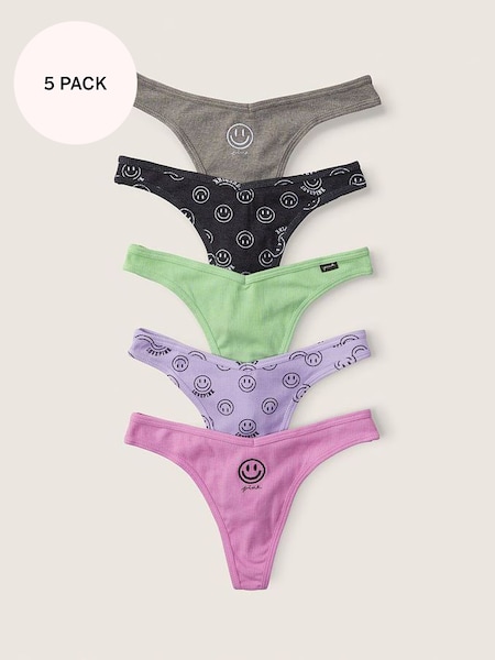 Grey/Purple/Green Smiley Thong Cotton Knickers Multipack (P95218) | €29