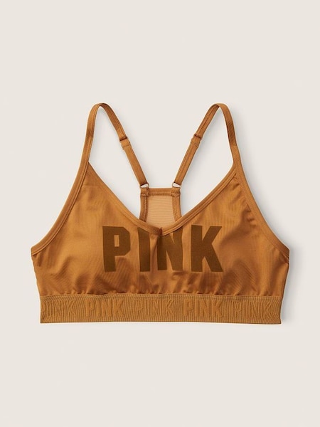 Warm Brown Flocked Logo Lightly Lined Low Impact Sports Bra (P95712) | €11.50