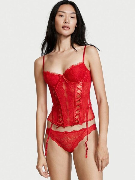 Lipstick Red Lace Lightly Lined Corset Bra Top (Q01544) | €27