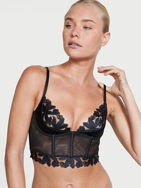 Black Floral Embroidered Lace Unlined Corset Bra Top (Q03561) | €22.50