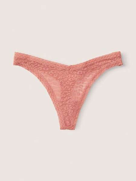 French Rose Pink Lace Logo Thong Knickers (Q06604) | €4.50