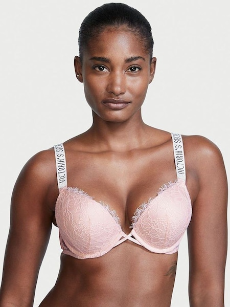 Purest Pink Lace Shine Strap Add 2 Cups Push Up Bombshell Bra (Q15105) | €68
