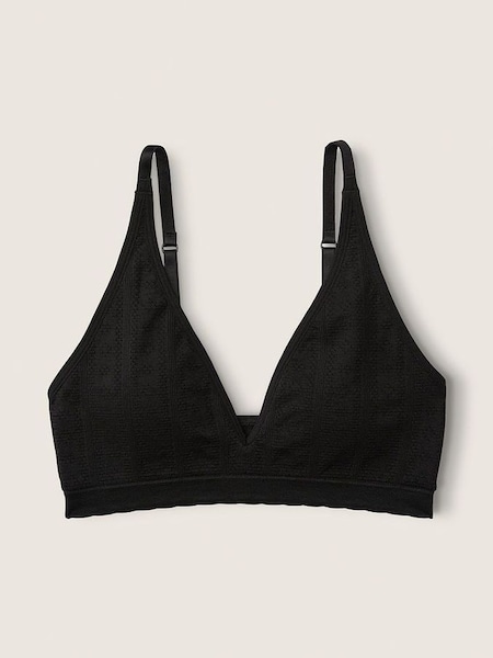 Pure Black Soft Seamless Pointelle Lightly Lined Bralette (Q16045) | €11