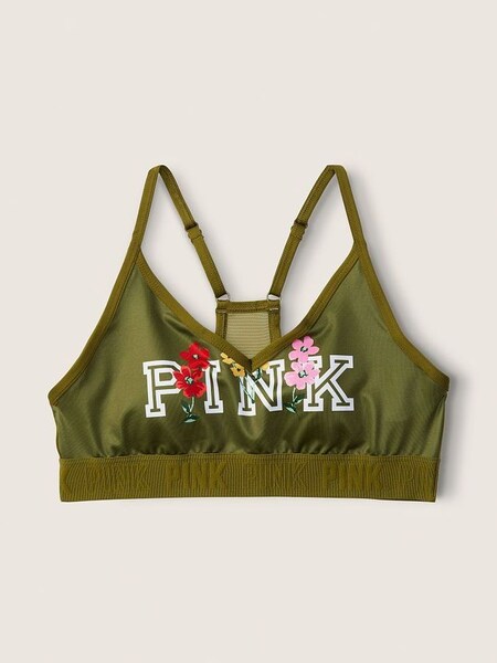 Hazel Green Floral Logo Lightly Lined Low Impact Sports Bra (Q19831) | €15.50