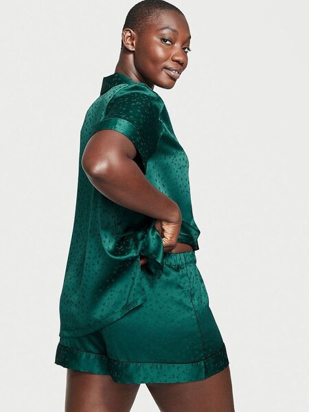 Black Ivy Star Jacquard Green Satin Short Pyjamas (Q24229) | €33