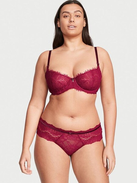 Claret Red Lace Velvet Hipster Thong Knickers (Q24520) | €5.50