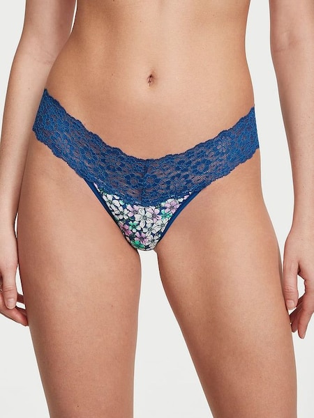 Blue Cherry Blossoms Lace Waist Thong Knickers (Q29219) | €10.50