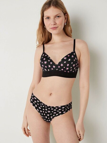 Black Floral Print Non Wired Lightly Lined Smooth T-Shirt Bra (Q30475) | €19.50