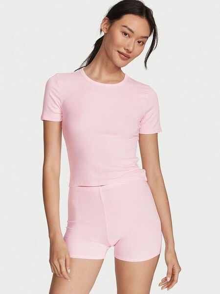 Pretty Blossom Pink Modal Ribbed Short Pyjamas (Q31817) | €22