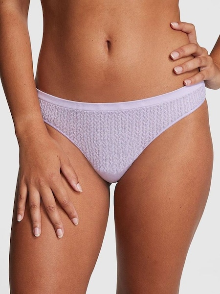 Pastel Lilac Purple Cable Knit Seamless Thong Knickers (Q35639) | €10.50
