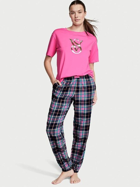 Black Pink Tartan Long Cuffed Pyjamas (Q35986) | €52