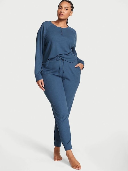 Midnight Sea Blue Waffle Long Pyjamas (Q36631) | €56