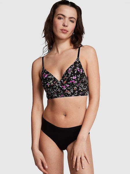 Pure Black Floral Non Wired Push Up Lounge Bralette (Q36860) | €34