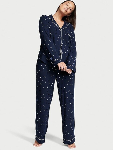 Tranquil Navy Blue Moon and Stars Modal Long Pyjamas (Q38607) | €68