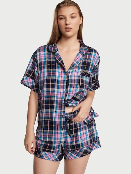 Black Evening Tide Blue Fun Plaid Black Short Pyjamas (Q40358) | €25