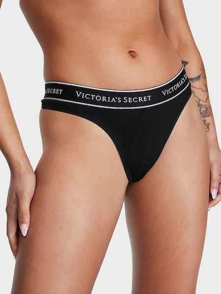 Black with Black Band Thong Logo Knickers (Q40690) | €10.50