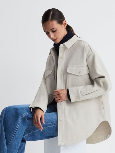 Good American Oversized Brushed Button-Through Shacket in Oatmeal Heather (Q47919) | CHF 245