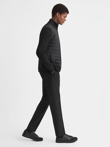 Hybrid Quilt and Knit Zip-Through Jacket in Black (Q48628) | $320