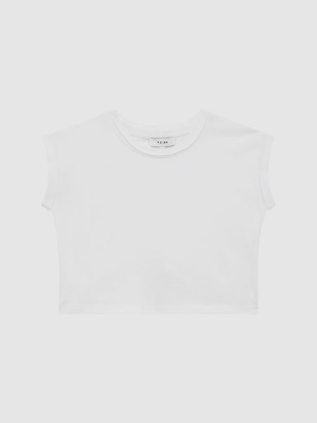 Teen Cotton Crew Neck Crop Top in White (Q48789) | HK$280