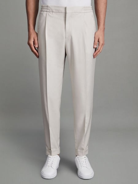 Relaxed Drawstring Trousers with Turn-Ups in Stone (Q51629) | $225