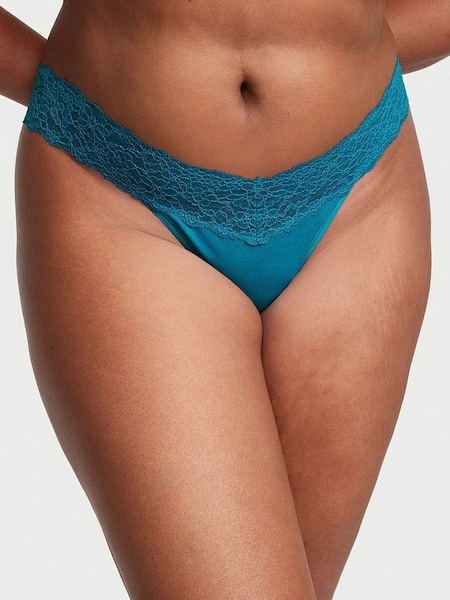 Evening Tide Blue Posey Lace Waist Thong Knickers (Q51829) | €4.50
