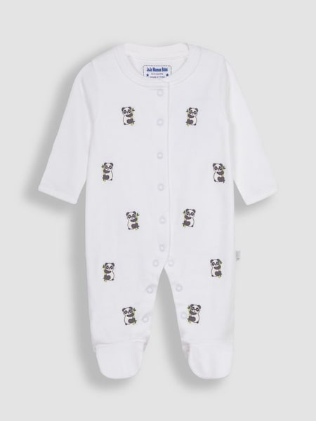 Panda Embroidered Cotton Baby Sleepsuit (Q57271) | €27.50