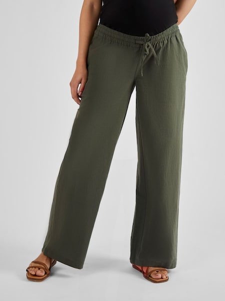 Khaki Green Linen Blend Maternity Trousers (Q57306) | €51.50