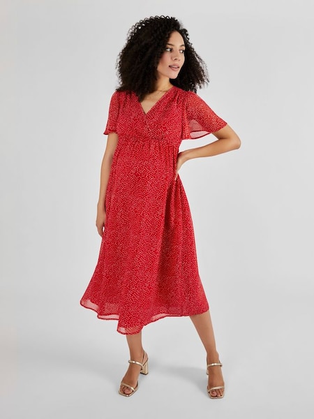 Spot Maternity Wrap Midi Dress in Red (Q57307) | €96