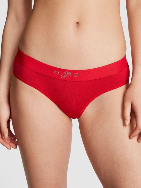 Pin Up Red Diamante Cotton Logo Hipster Knickers (Q57320) | €10.50