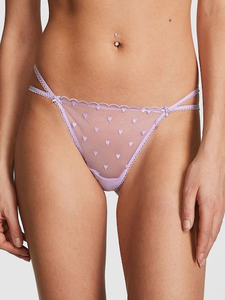 Pastel Lilac Heart Embroidery Lace G String Knickers (Q57392) | €10.50