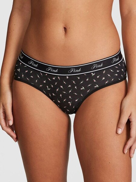 Pure Black Ditsy Floral Cotton Logo Hipster Knickers (Q57404) | €10.50