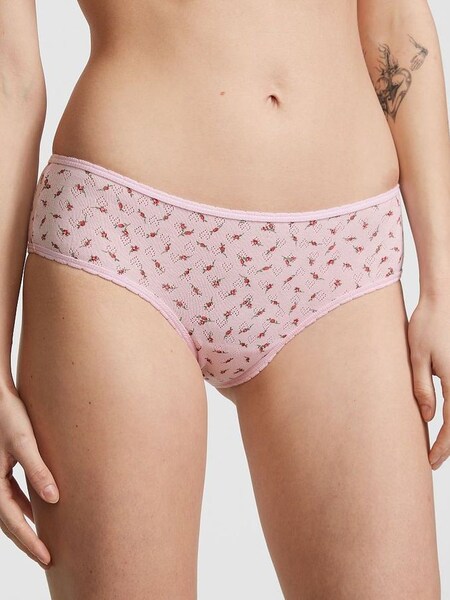 Pink Bubble Ditsy Floral Pointelle Cotton Cheeky Knickers (Q57414) | €10.50