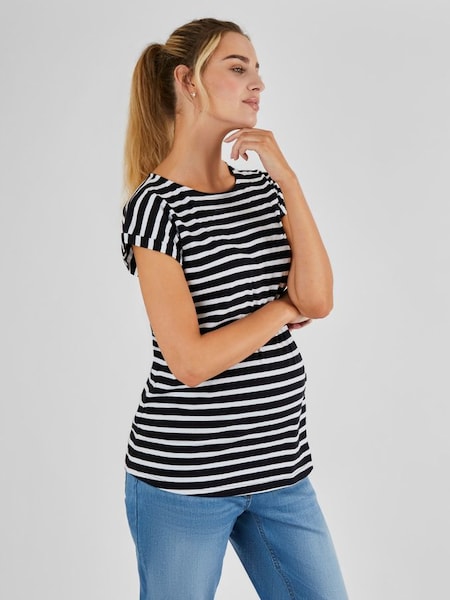 Black White Stripe Boyfriend Cotton Maternity T-Shirt (Q63573) | €21.50