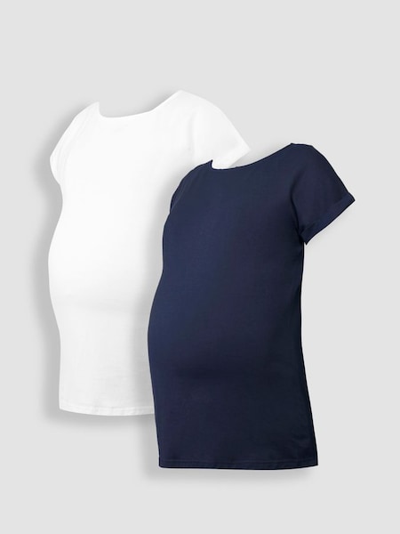 Midnight Blue & White 2-Pack Boyfriend Maternity Cotton T-Shirts (Q63583) | €39