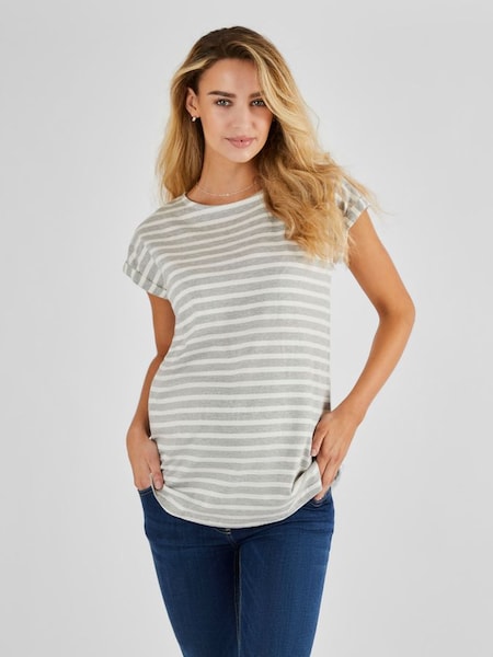 Marl Grey Ecru Cream Stripe Boyfriend Cotton Maternity T-Shirt (Q63598) | €26
