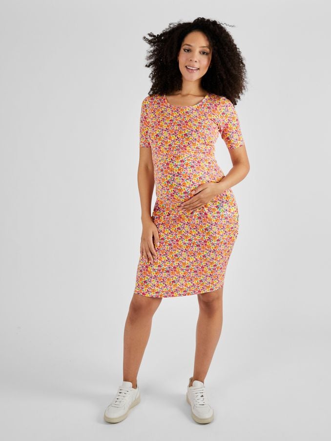 Nursing Floral Print Short-sleeve Dress