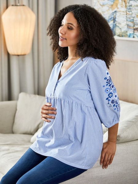 Embroidered Maternity Blouse in Blue (Q63611) | €58